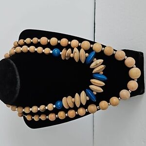 2 Wooden & Lucite Beads Necklaces